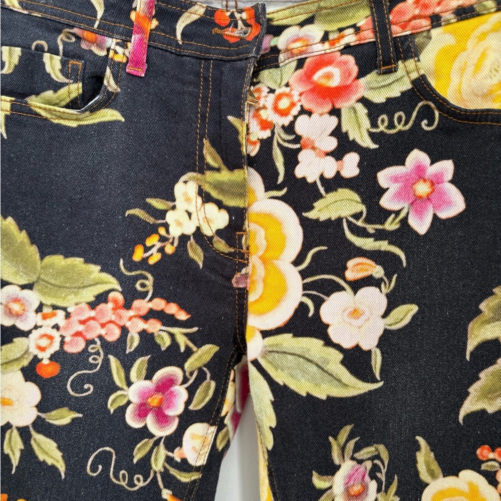 Etro Milano Designer Black Multicolor Floral Skinny Pants Size 29 Made In Italy - Picture 5 of 15